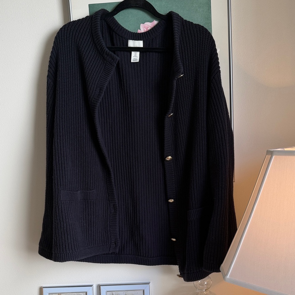 H&M Blue Navy blue Ribbed Cardigan